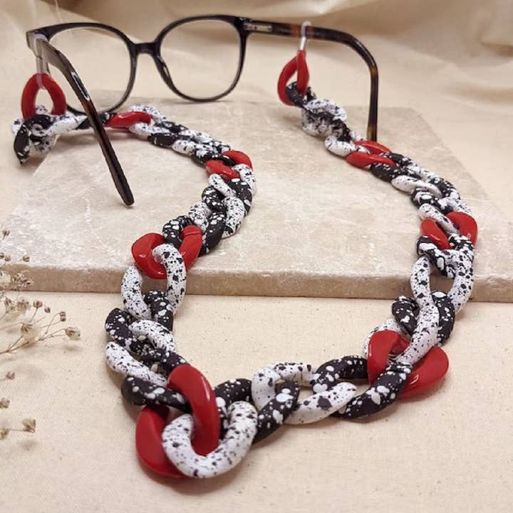 Kodes – wholesale Sunglasses/Glasses Strap - Unisex – Red,Black & White Chunky Acrylic Spectacles Glasses Chain