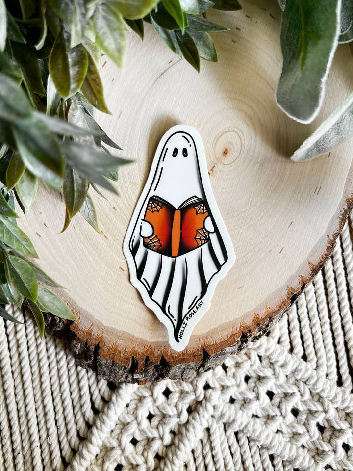 A Spooky Read Ghost Book Sticker for wholesale by Holli Rose Art