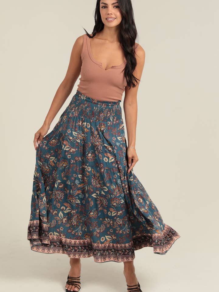 26P57-FR32 SMOCKED WAISTBAND A LINE MAXI SKIRT WITH SIDE SLI for wholesale by ANGIE