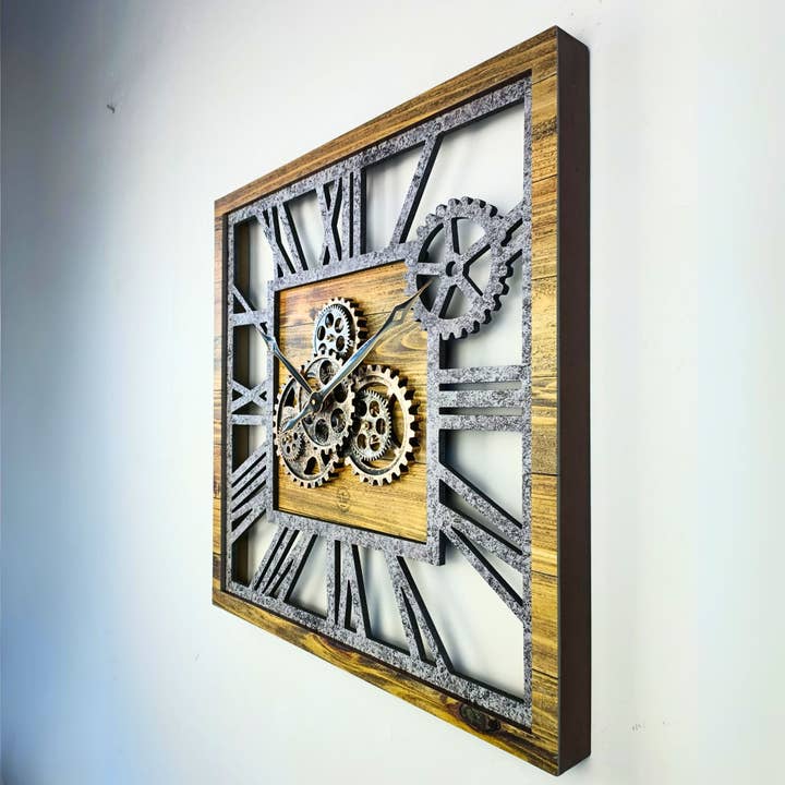 The Gears Clock - Wholesale Wall Clock - AMERICA LINE WALL CLOCK SQUARE 24 INCH WOOD AND STONE11