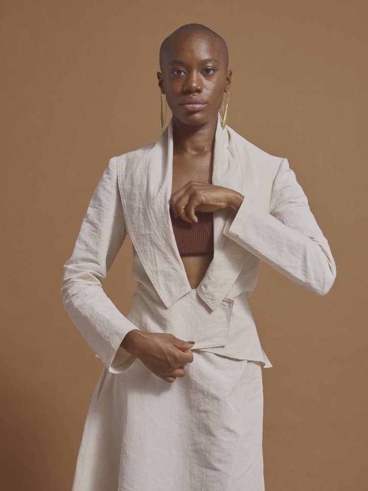 Romy- couture-style jacket with split fabric in the back for wholesale by SUNDAY LIFE