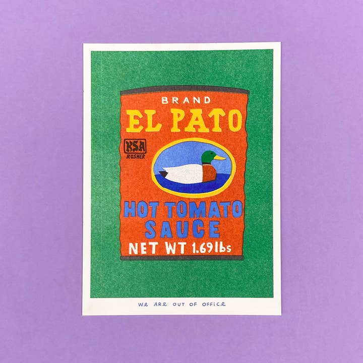 We are out of office - Wholesale Art Print - A risograph print of a can op hot tomato sauce