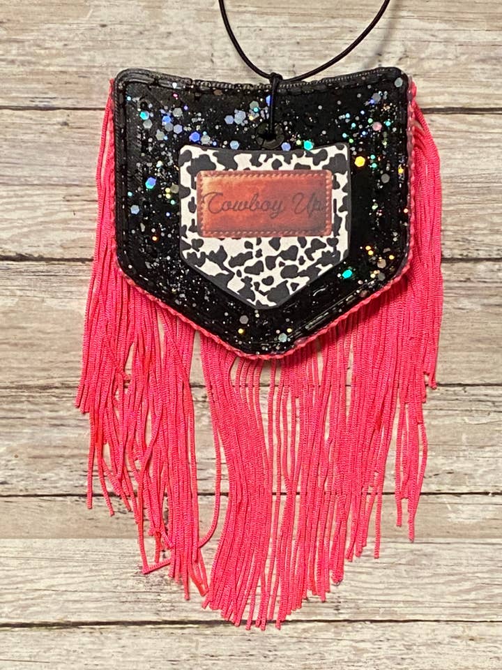 Black pocket with Pink Fringe for wholesale by Heavenly Divine Creations