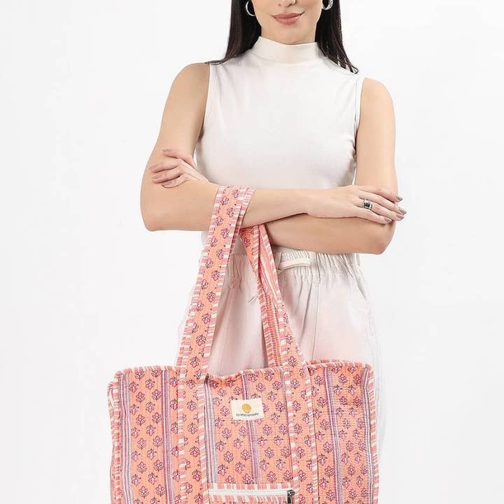 Hi Handmade - Wholesale Tote bag – Women's - Cotton Tote Bag With Zip - Petal Peach1