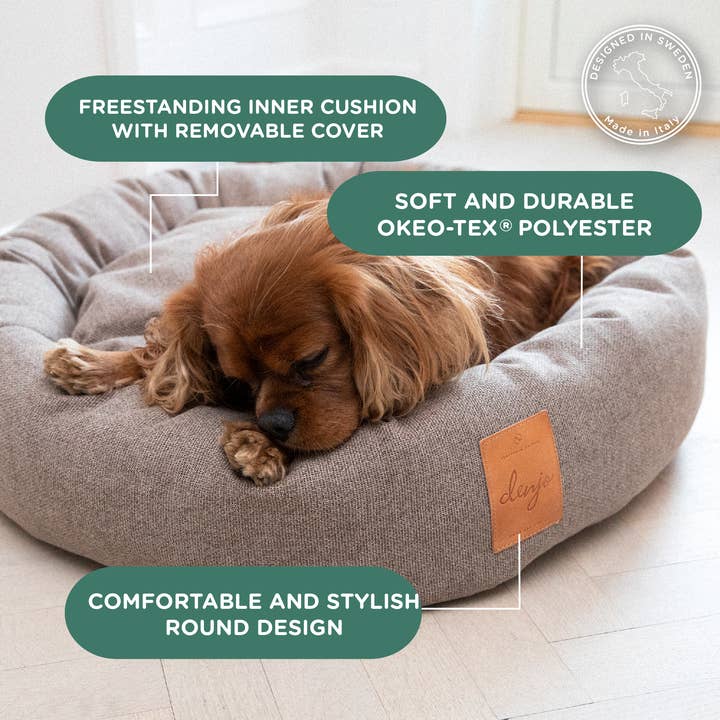 Denjo Dogs - Wholesale Pet bed – Dog - Dog Bed Donut Icon with Leather Details True Taupe1