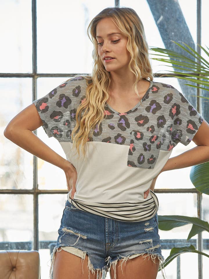 Megan Leopard Colorblock Top voor wholesale door NOEUL + SIA