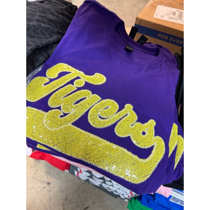 Shop Southern Belle - Wholesale T-Shirt - Women's - Custom School Spirit Wear Real Sequins Short Sleeve