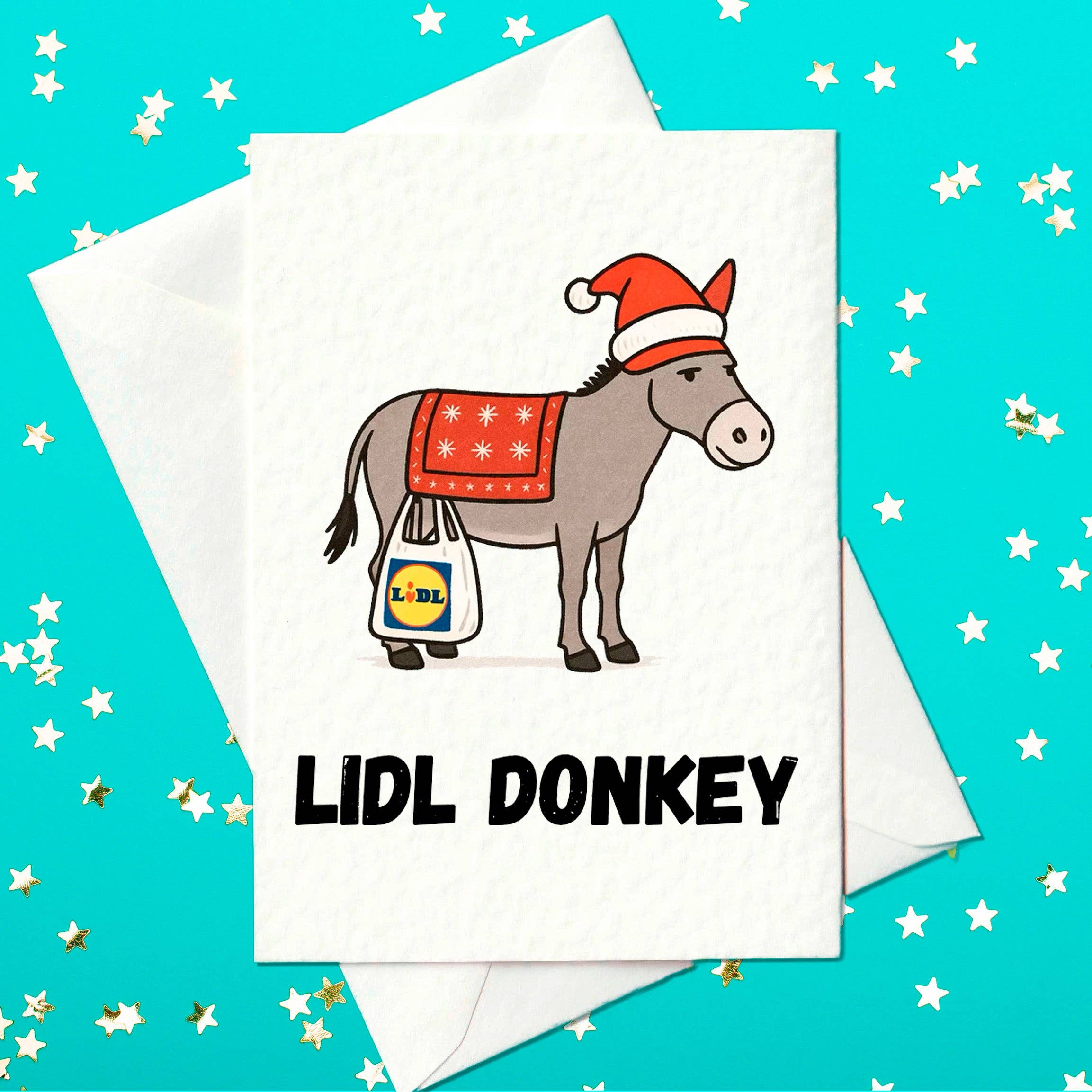 Prickly Cards - Wholesale Christmas Card - Funny Christmas Card – Lidl Donkey Pun Xmas Greeting Card0