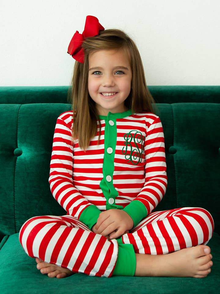 Kids Faux Flap Christmas Jammies- Red and White for wholesale by Love That Cotton
