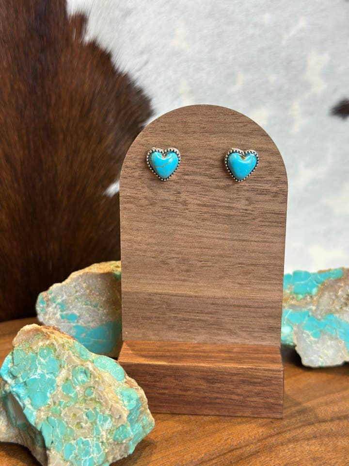 HEART FAUX TURQUOISE STUD EARRINGS for wholesale by High Ho Silversmithing