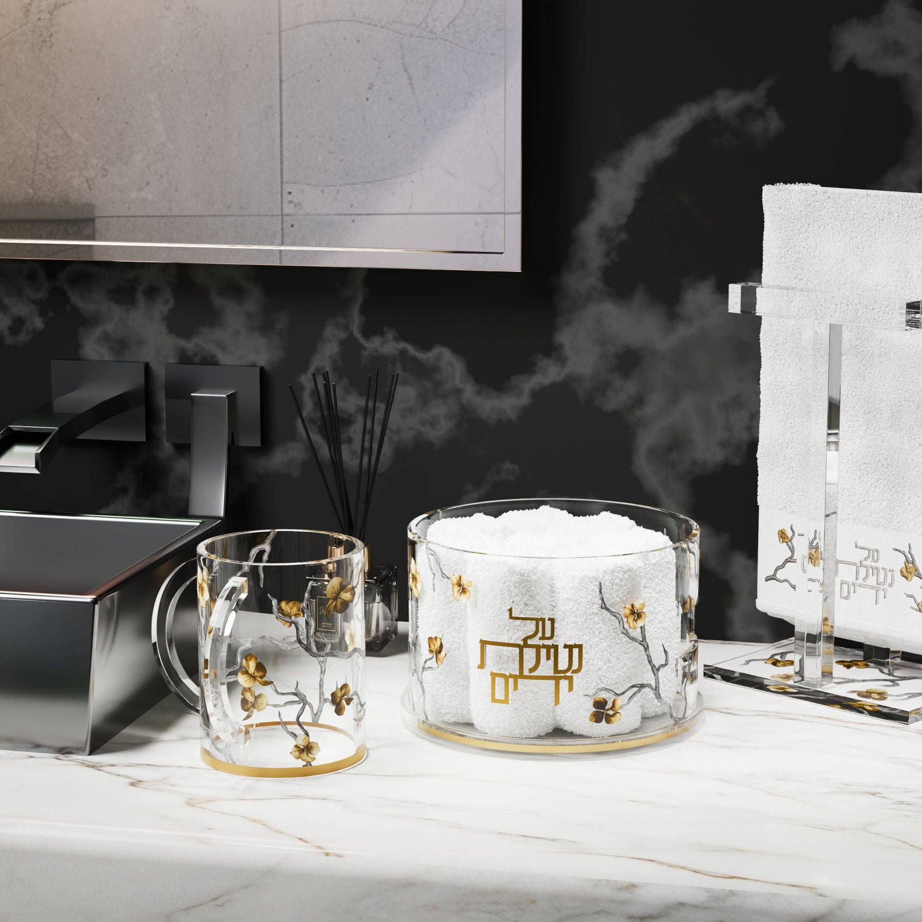 Feldart LLC - Wholesale Towel Holder/Hanger - Golden Branch 'T' Towel Stand1