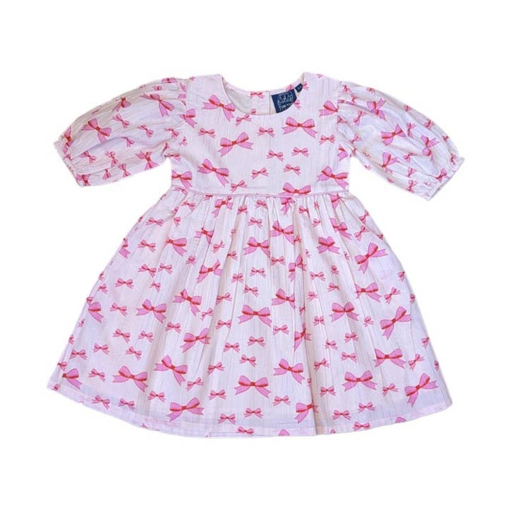 Robe rose à manches bouffantes avec nœud en lurex pour la vente par TukTuk Designs