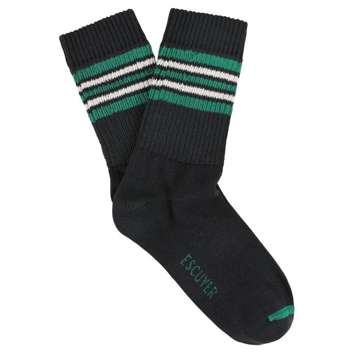 Chaussettes Femme 5 Rayures - Noir / Vert / Écru pour la vente par ESCUYER