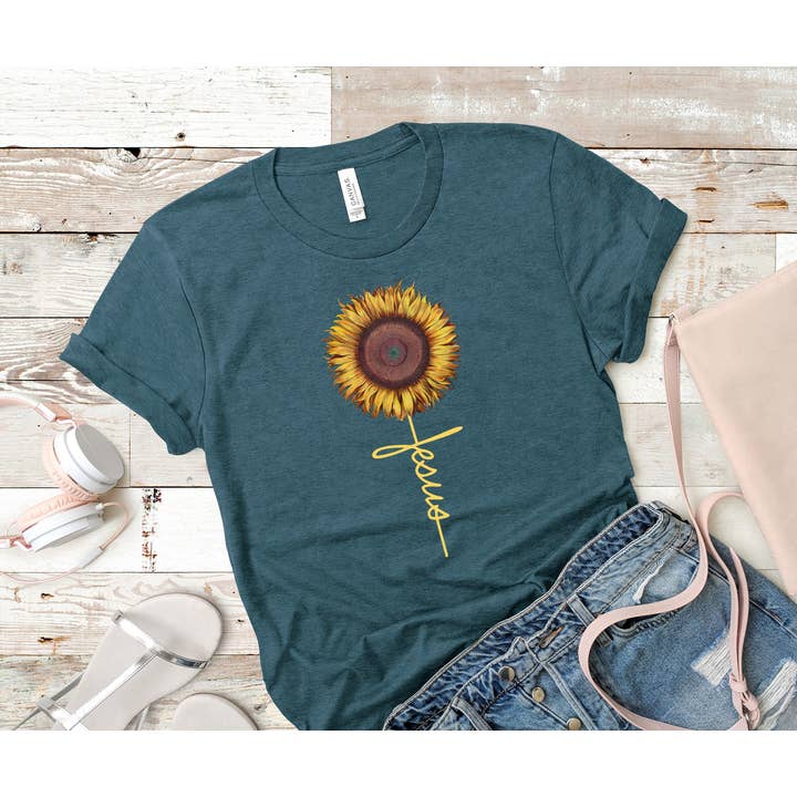 Yellow Ink Jesus Sunflower T-Shirt for wholesale by Hot Mess Apparel