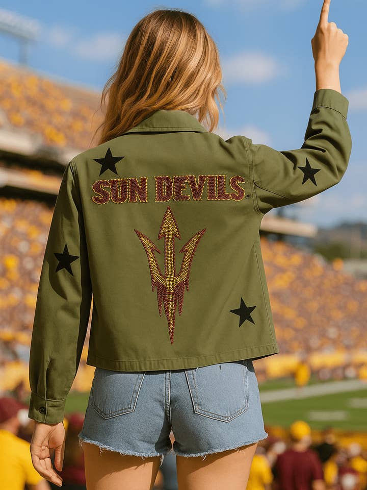 Licensed Game Day Shacket, Army Green, Arizona State Fork 'Em Sun Devils for wholesale by Moving Forward Designs