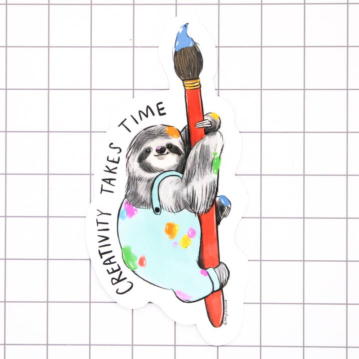 Creative Sloth Vinyl Sticker for wholesale by Amy Hartelust Art and Illustration