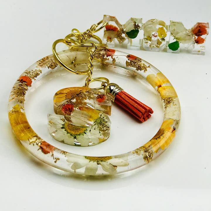 MOM Orange & Yellow Floral Keychain Bangle Bracelet Set for wholesale by Shop Drip Express