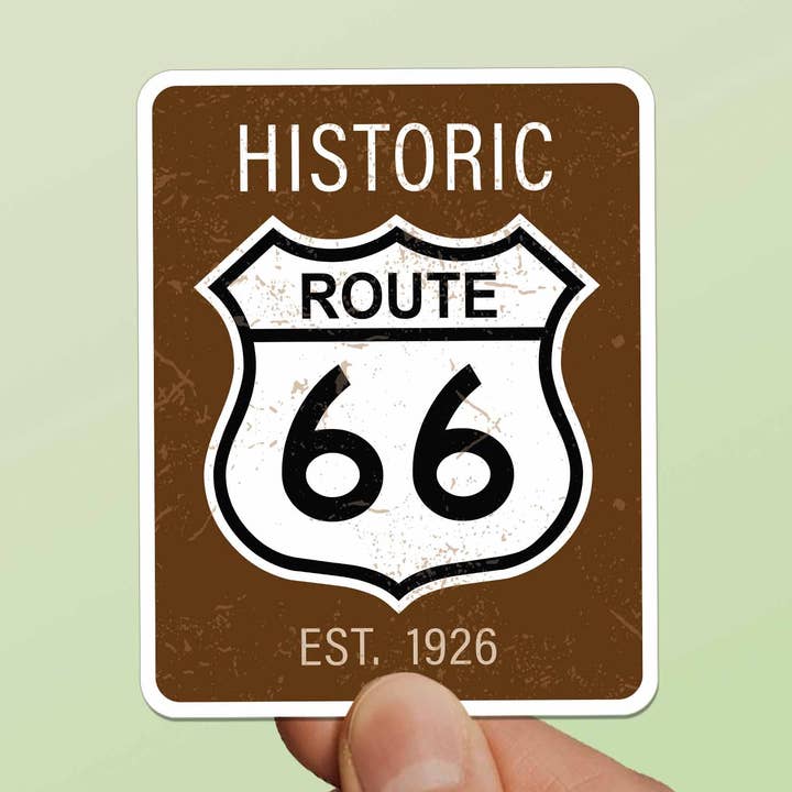 Brown Highway Sign Route 66 Sticker for wholesale by Sentinel Supply