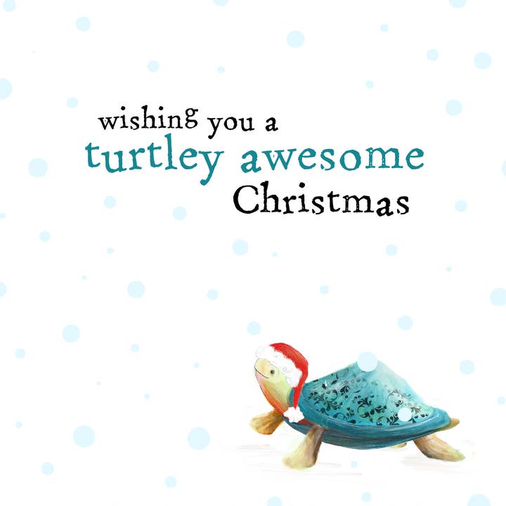 Turtley Awesome Christmas Card - Xmas festive cute turtle for wholesale by Catherine Redgate: Illustrator