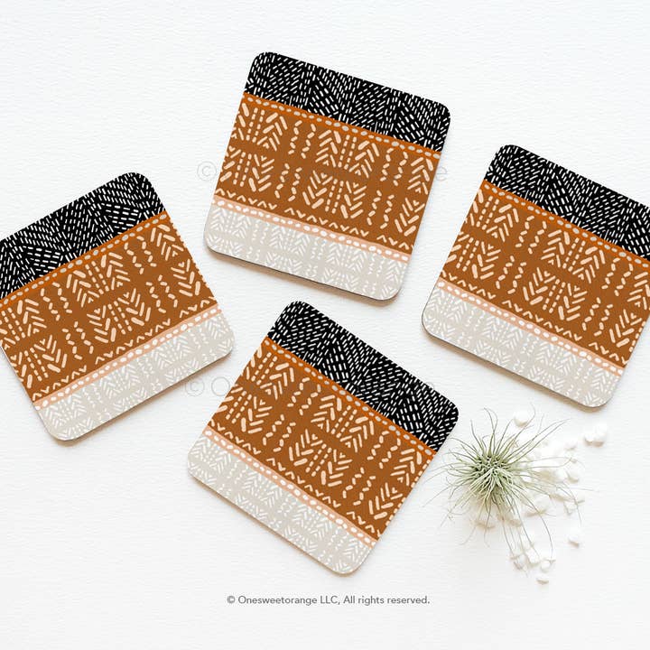Cork Coaster Set of 4 Mudcloth Coasters Coaster Set for wholesale by Onesweetorange
