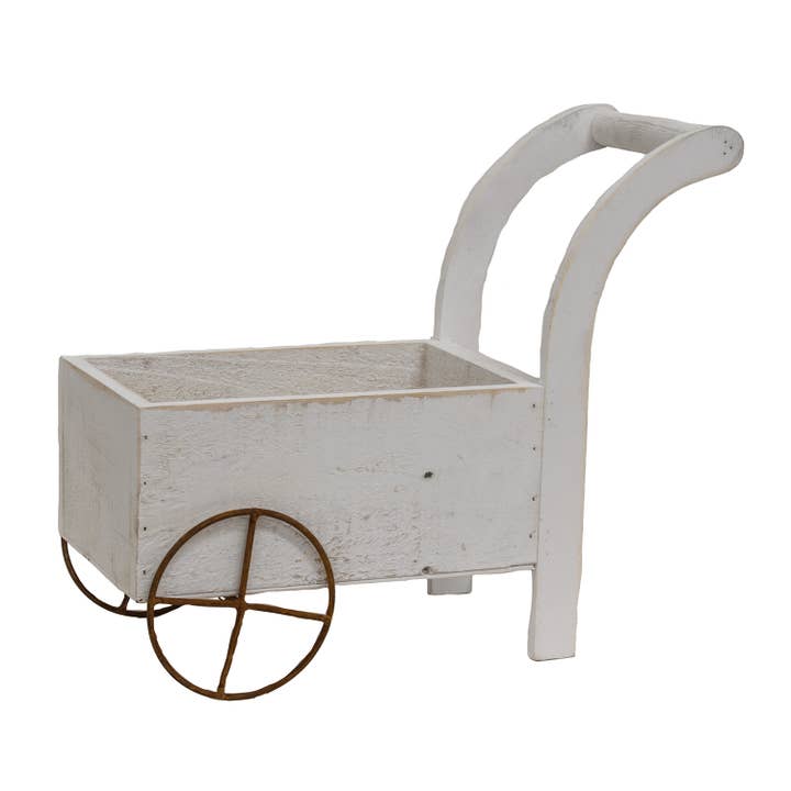 Col House Designs - Wholesale Decorative Tabletop Object - Distressed White Wooden Garden Cart Planter