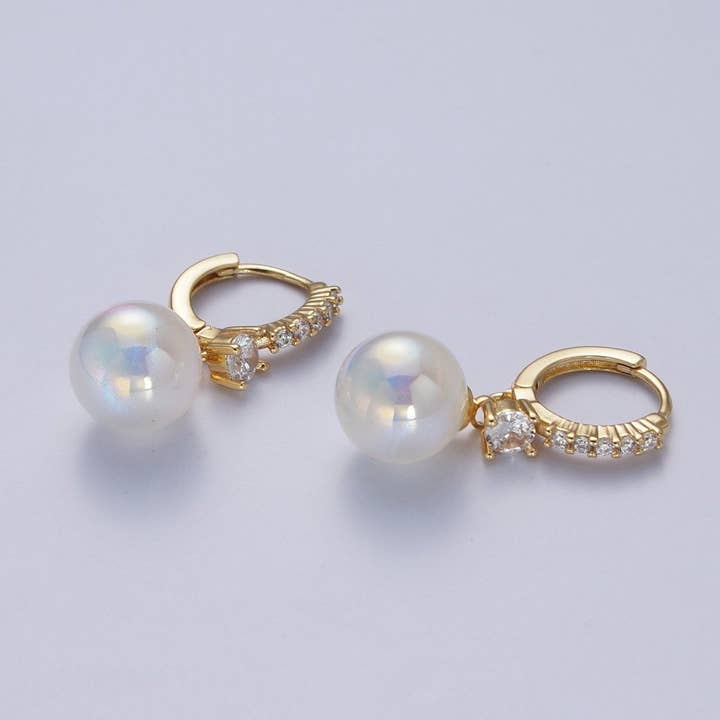 Aim Eternal - Wholesale Huggie Earrings - 24K Gold Filled Micro Pave CZ Crystal Huggie Small Hoop Earrings with Round AB Color Ball AD-475