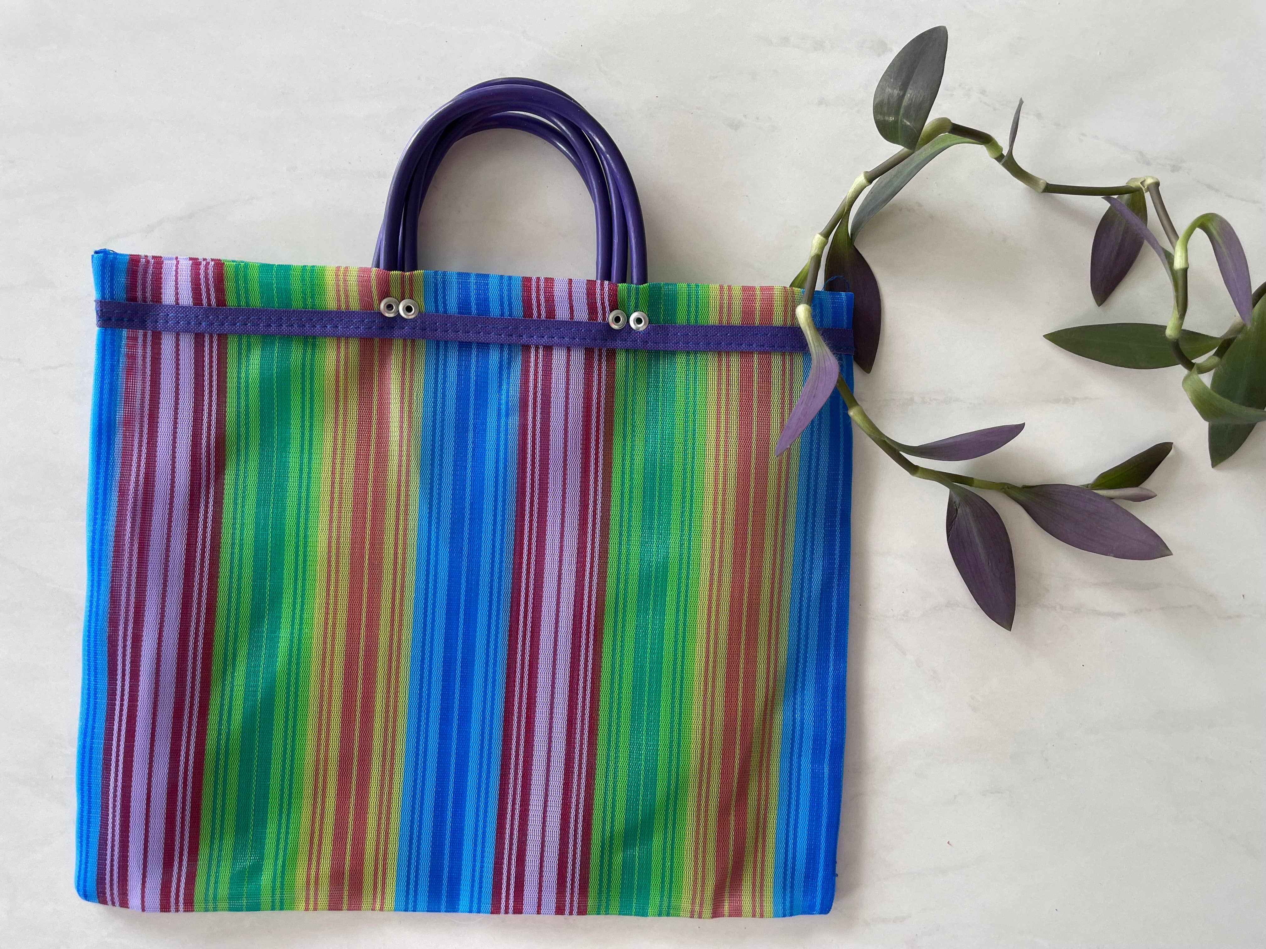 Mexican Market Mesh Bag Rausable Tote Bolsa De Mercado 17” Purple Multicolor 