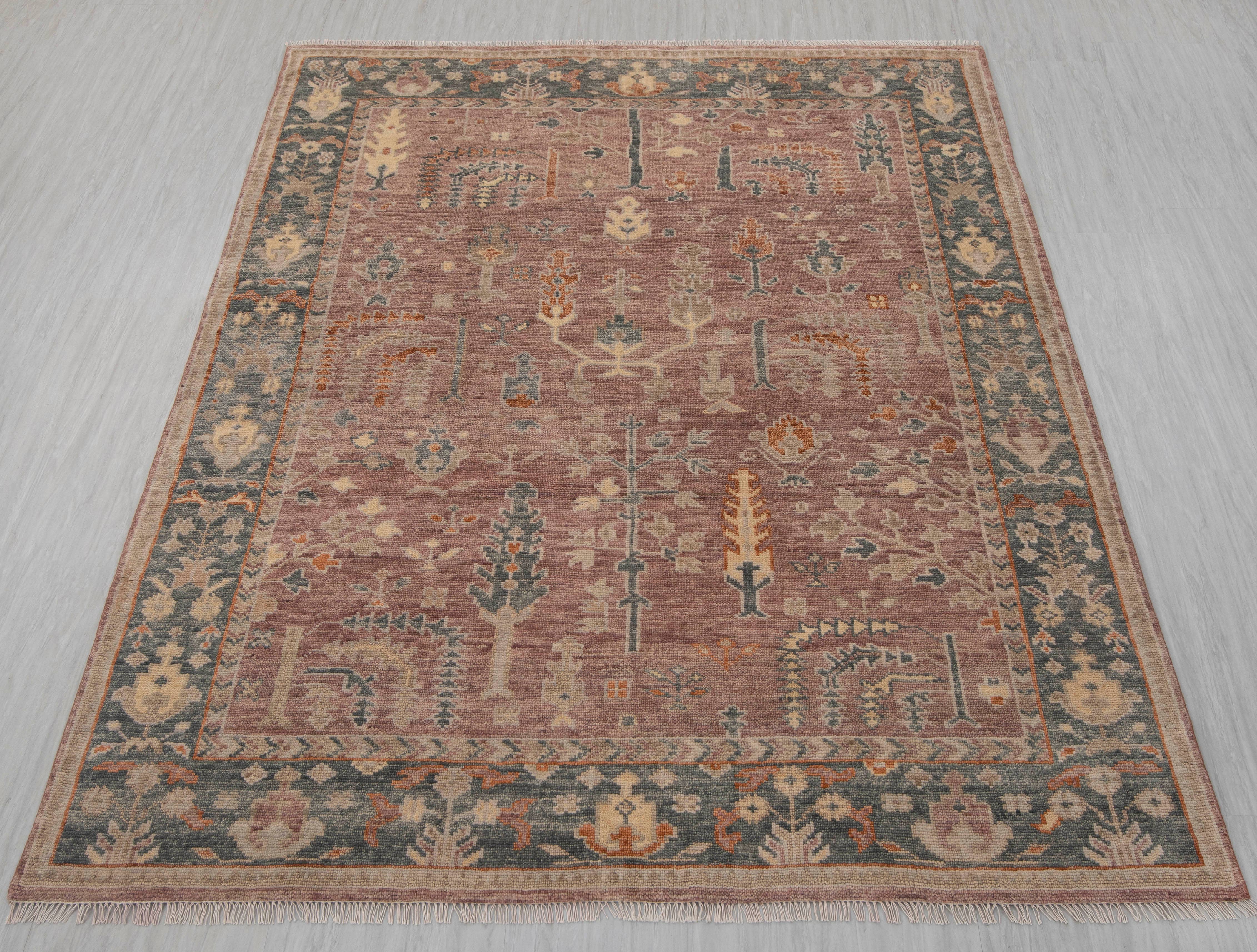 Aesthetic Homes LLC - Wholesale Area Rug - 8x10 Pink Gray Tree of Life Oushak Wool Rug p-93272