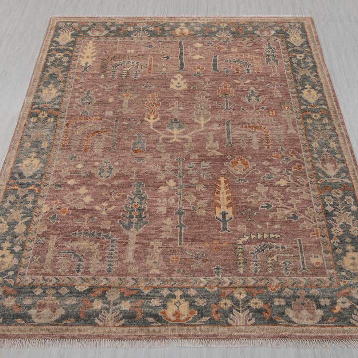 Aesthetic Homes LLC - Wholesale Area Rug - 8x10 Pink Gray Tree of Life Oushak Wool Rug p-93272