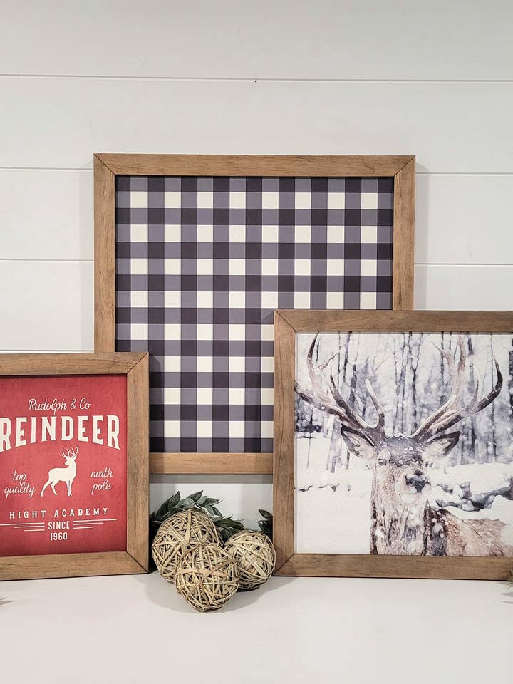 Buffalo Plaid Wood Layering Sign Set | Christmas Sign Bundle | Mantel Sign Set for wholesale by Jolie Mae Collections