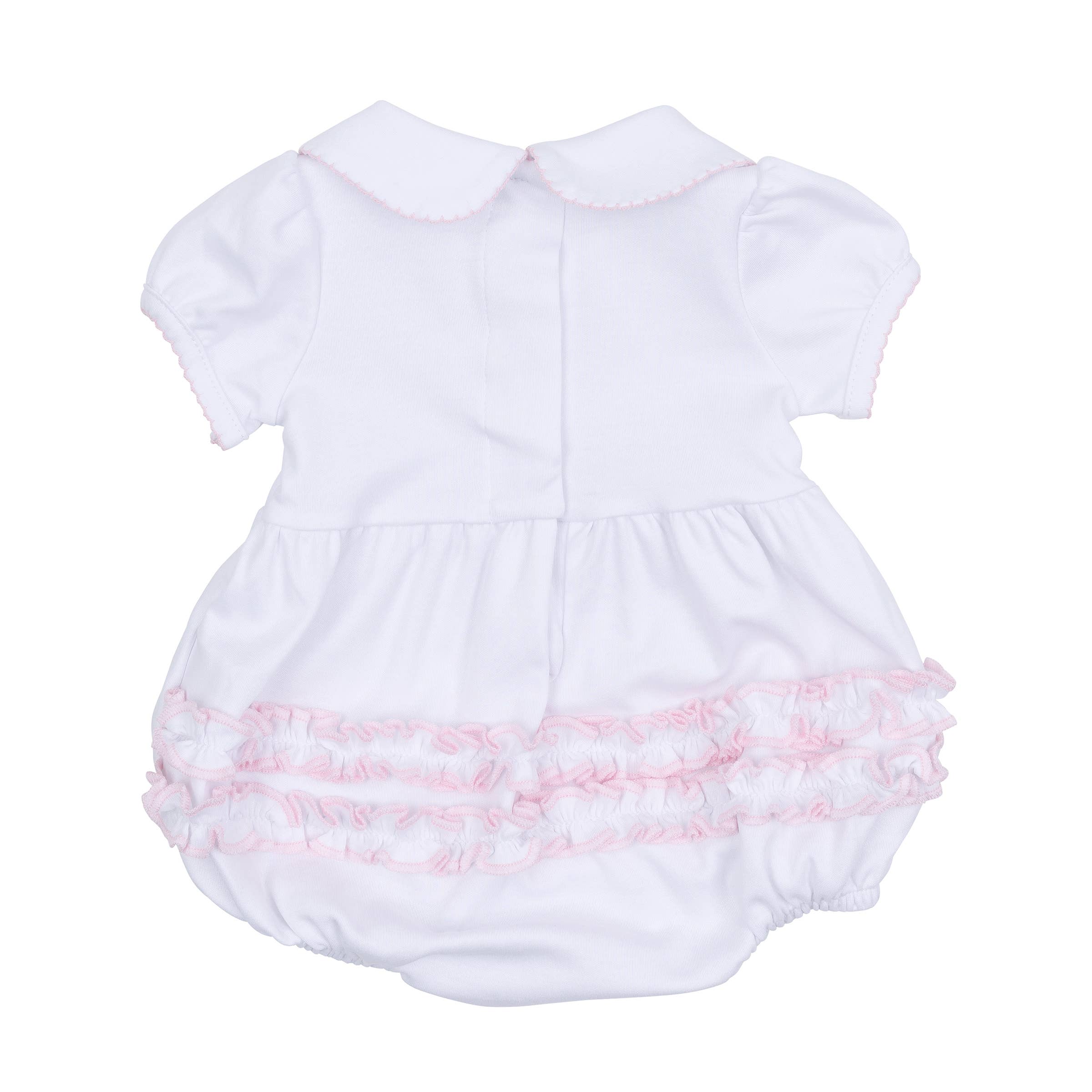 Magnolia Baby - Wholesale Bodysuit (Non-Footed) - Baby - Essentials Solid Collared Ruffle Bubble - White Pink1