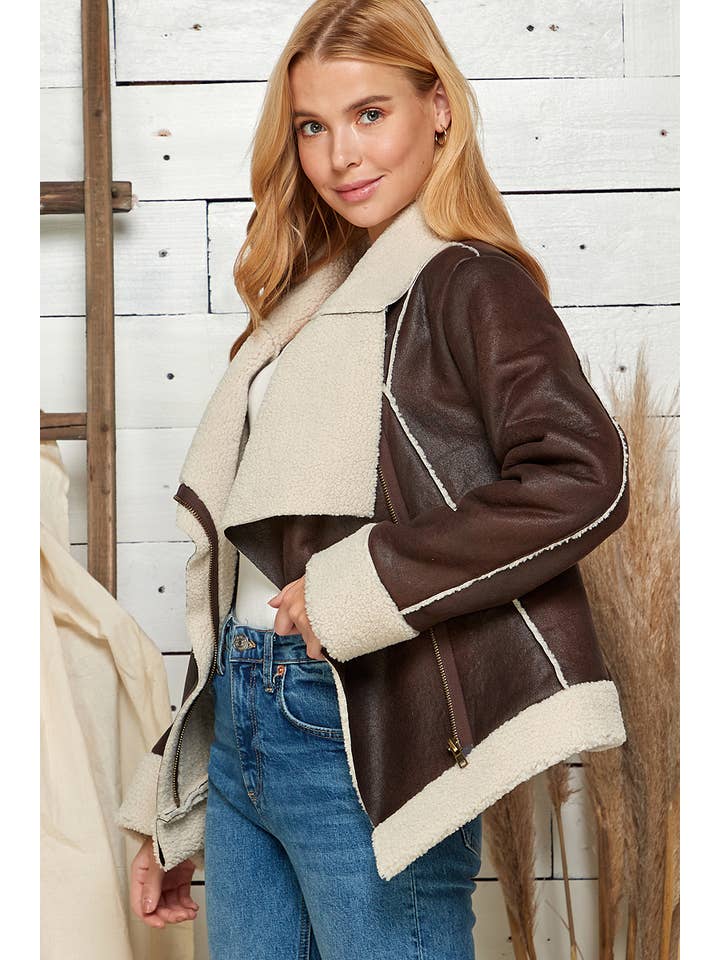 BROWN Timberline Faux Leather Jacket for wholesale on Faire6