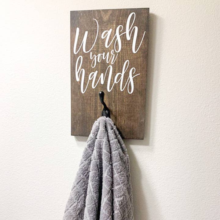 Laver vos mains Crochets muraux rustique décoration de salle de bain pour la vente par Red Roan Signs
