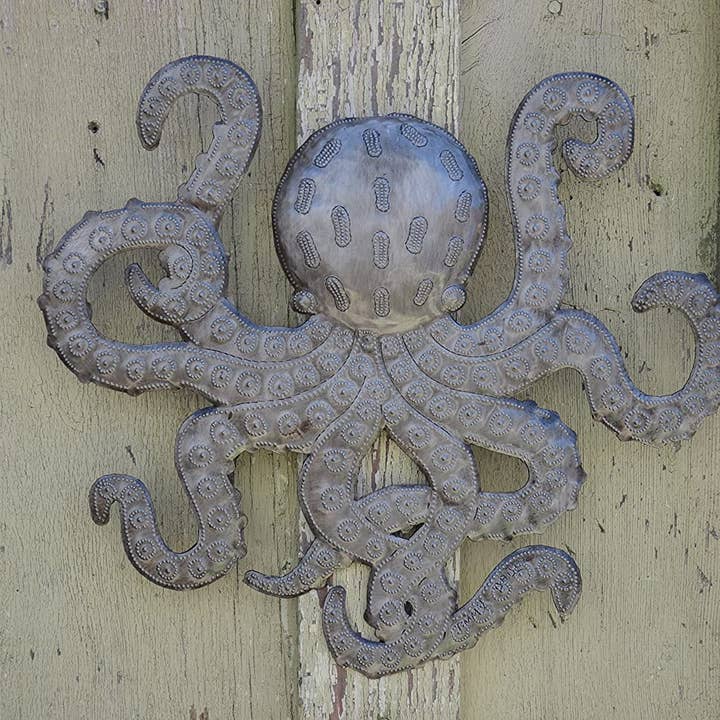 Haiti Fair Trade~ It's Cactus - Wholesale Wall Accent - Octopus Metal Wall Art, Sea Life Ocean Decor 14" x 15"