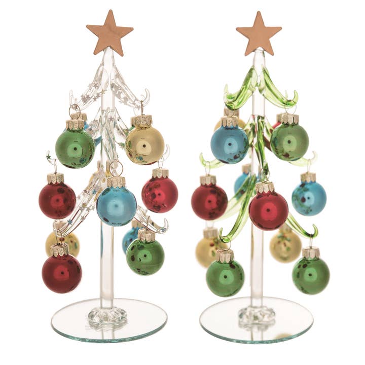 Transpac - Wholesale Decorative Tabletop Object - Christmas Glass Tree w/Mini Orn Set 2