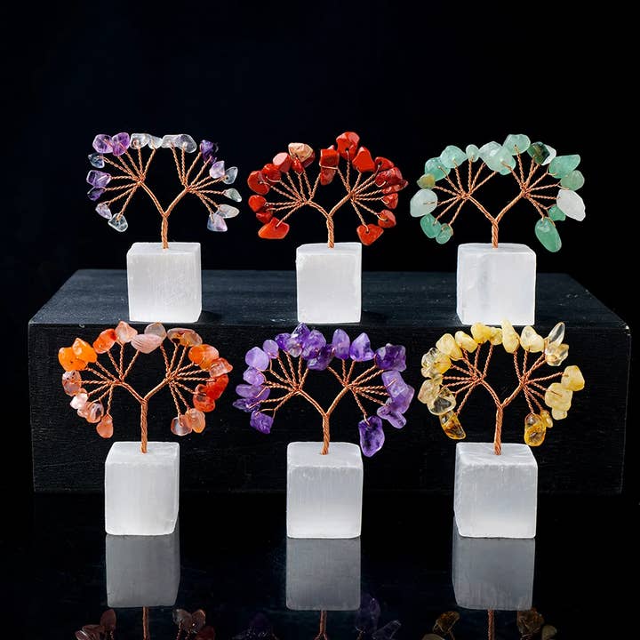 Crystal Lucky Tree With Selenite Square Base for wholesale by Crystolver (We Cover All Import Fees)