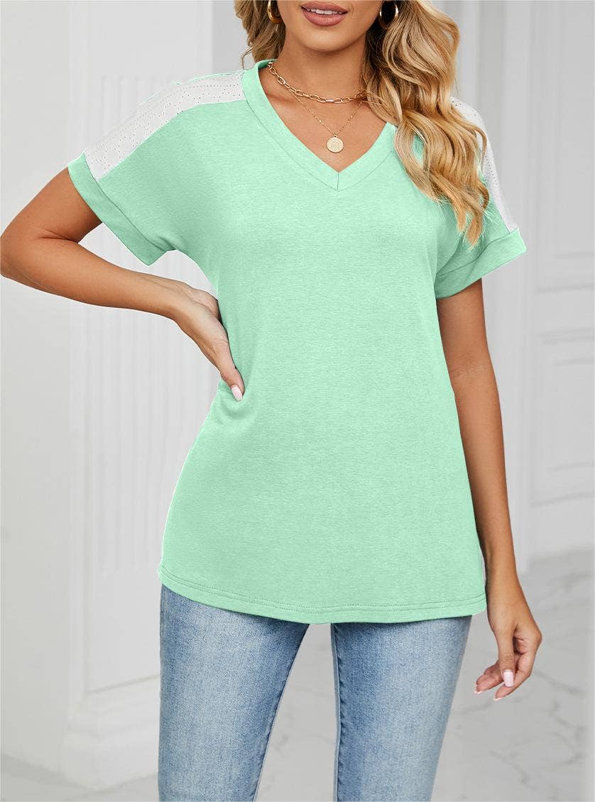 Rosa Clothing - Wholesale T-Shirt - Women's - Stylish contrast color loose short-sleeved t-shirt top3