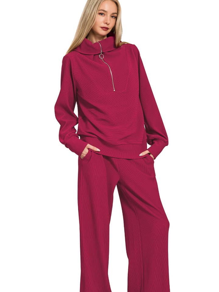 .....0925 Ribbad Hög Hals Halv Zip Pullover & Byxset SI-28339 för wholesale av 42POPS
