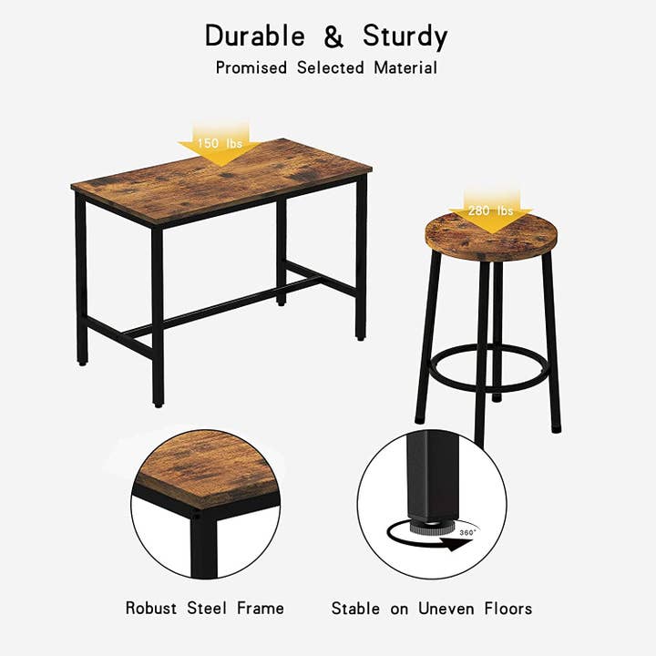 Rustic Brown Bar Table and Chairs Set Industrial Counter Height Pub Table with 4 Chairs for wholesale on Faire