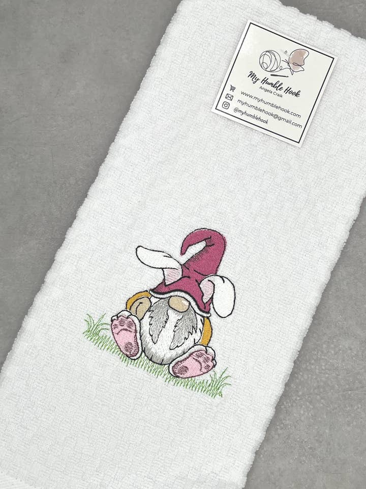 Easter Bunny Gnome Kitchen Towel for wholesale by My Humble Hook