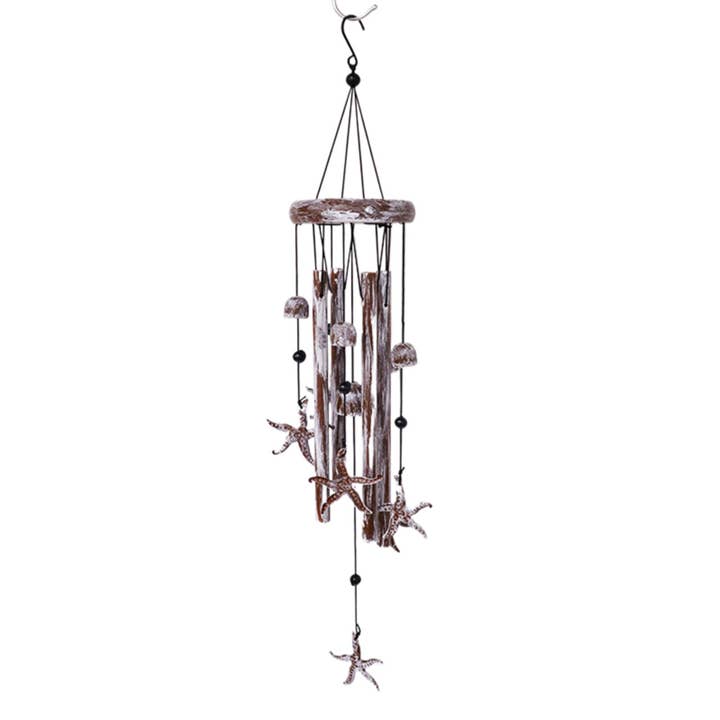 CB Home Collection - Wholesale Wind Chime - 23" Wood Starfish with Metal Tubes Wind Chime
