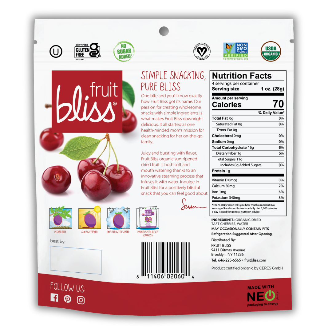 Fruit Bliss – wholesale Dried/dehydrated fruit – Organic Tart Cherries 5oz1
