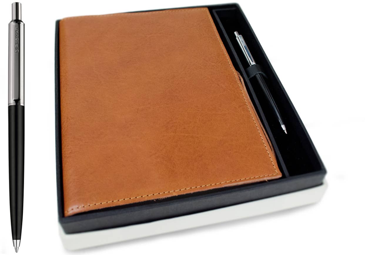 Saddle Brown LEATHERKIND Rustico A5 Refillable Journal Gift Set with Pen for wholesale on Faire8