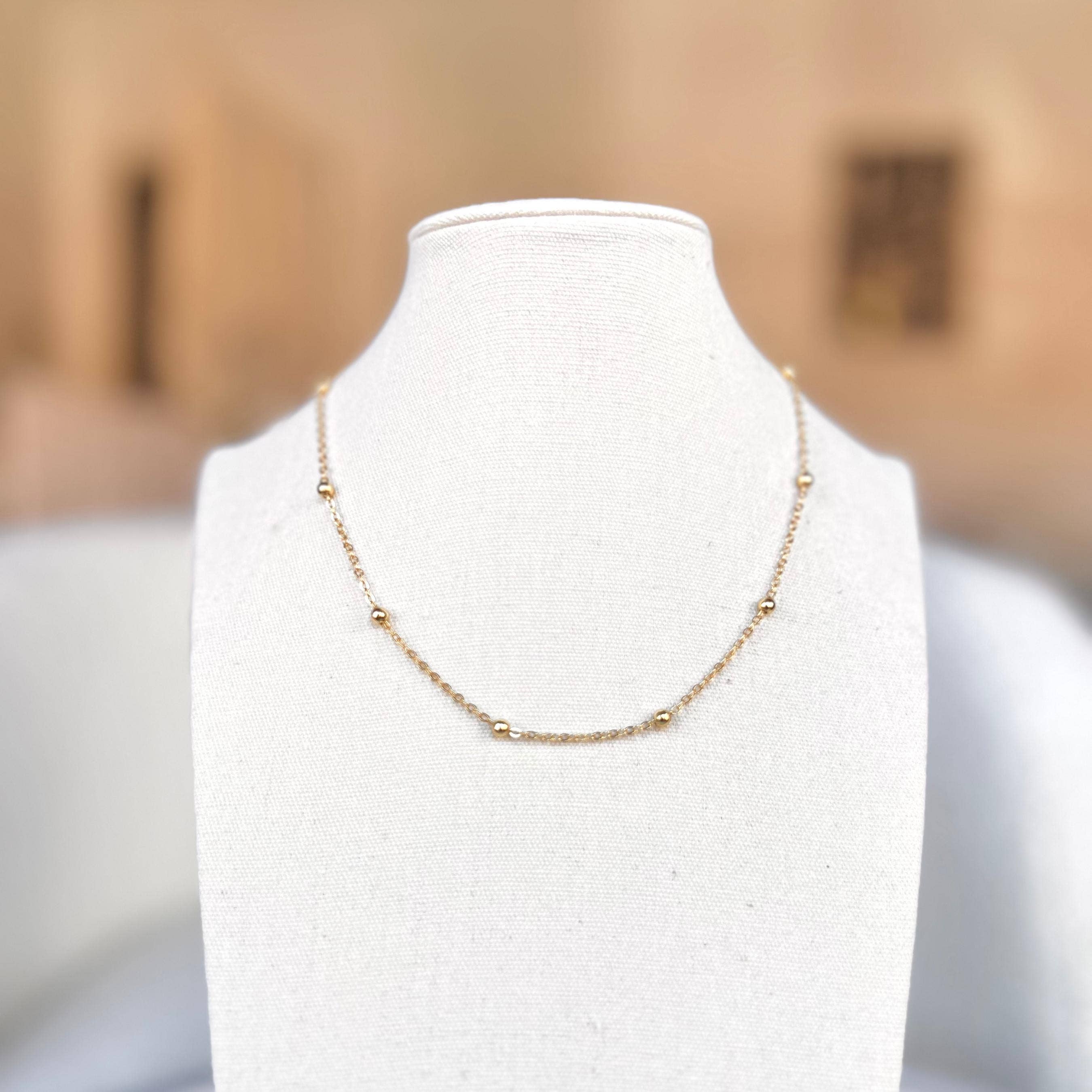 Rossie Jewellery – wholesale Beaded/pearl necklace – 14k Gold Filled Minimalist Beaded Satellite Chain Necklace2