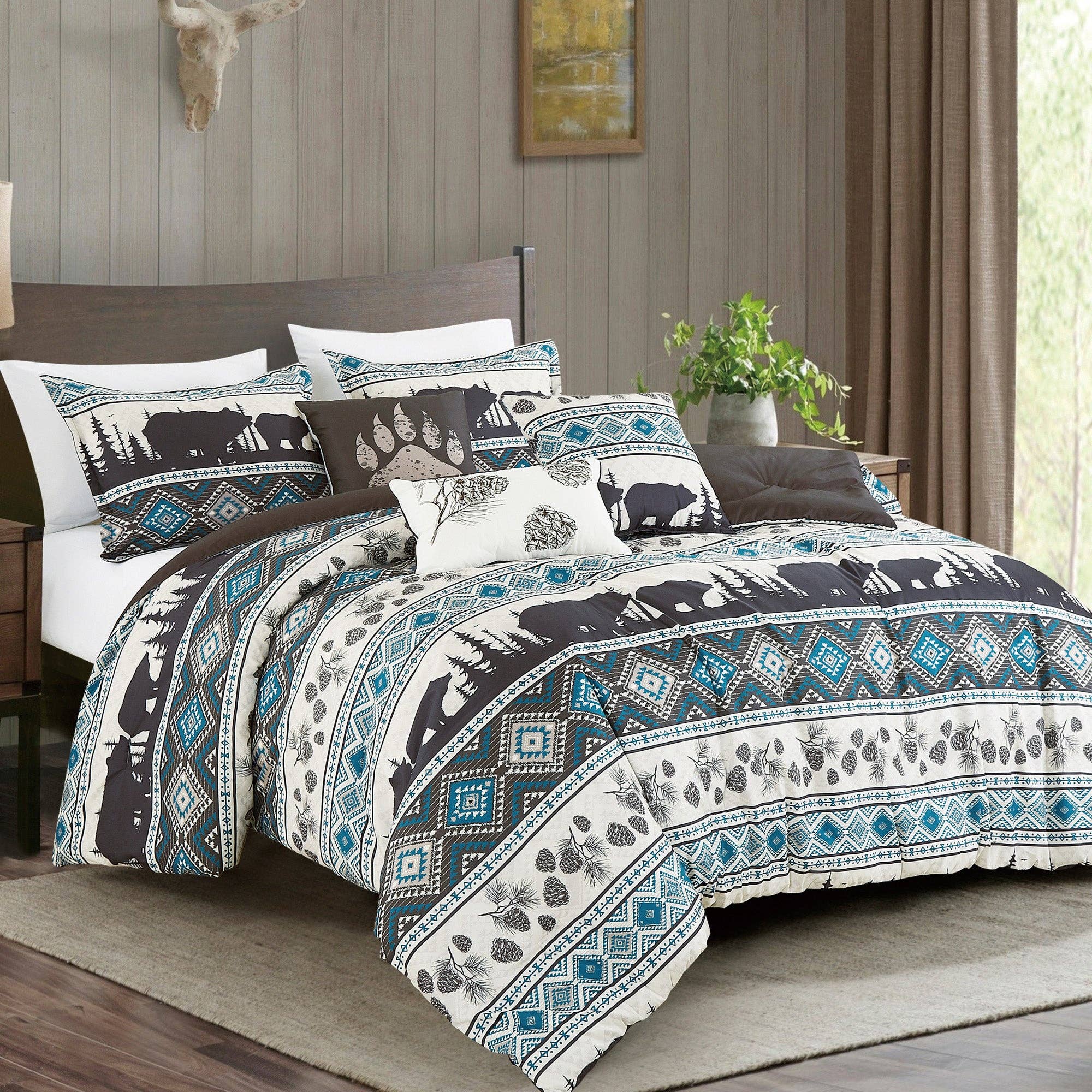 Linen Mart - Wholesale Bedding Set - Big Bear Southwest Turquoise Aztec Comforter - 6 Piece Set0
