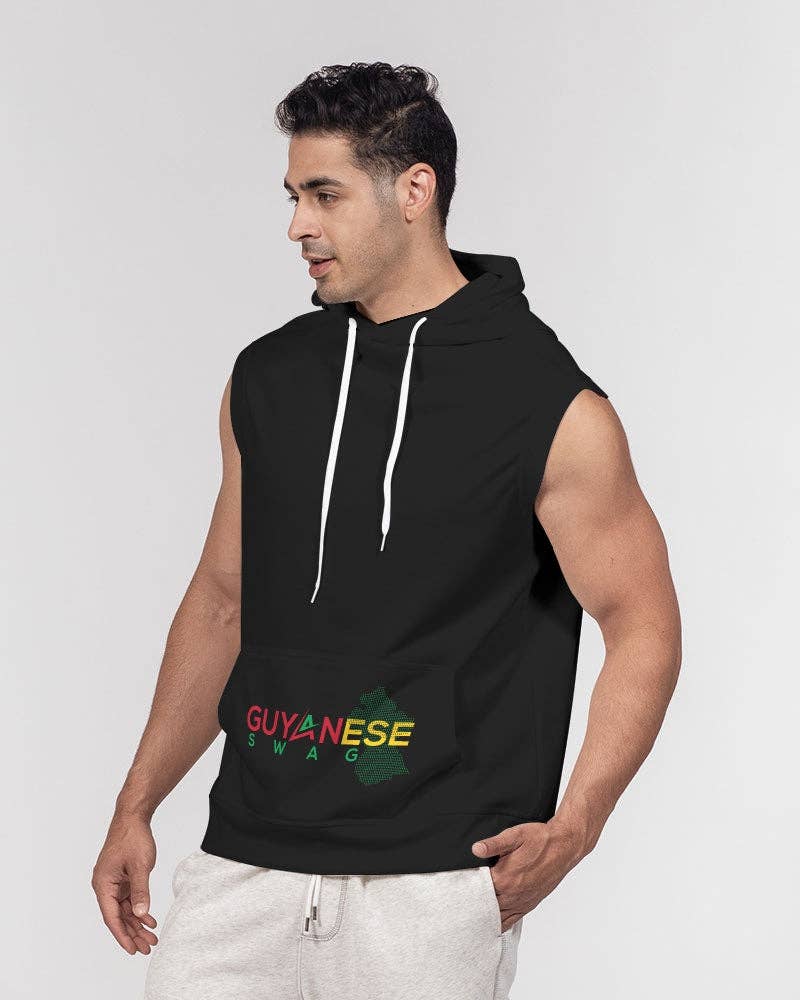 Nero Felpa con cappuccio senza maniche pesanti da uomo premium Guyana Swag Guyana Map in vendita all'ingrosso su Faire5