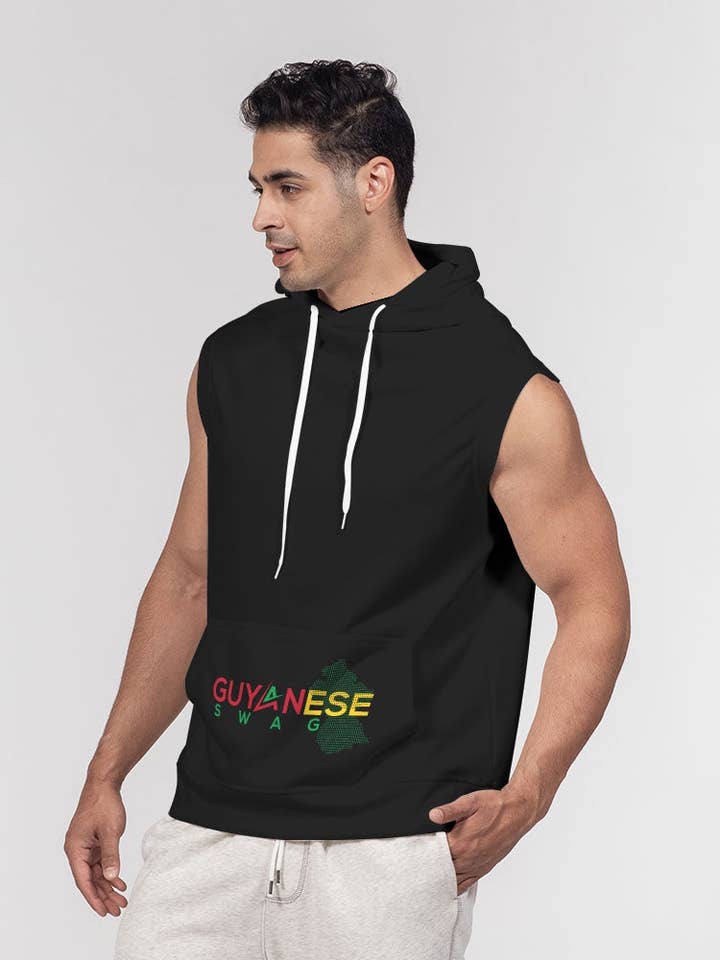 Nero Felpa con cappuccio senza maniche pesanti da uomo premium Guyana Swag Guyana Map in vendita all'ingrosso su Faire5