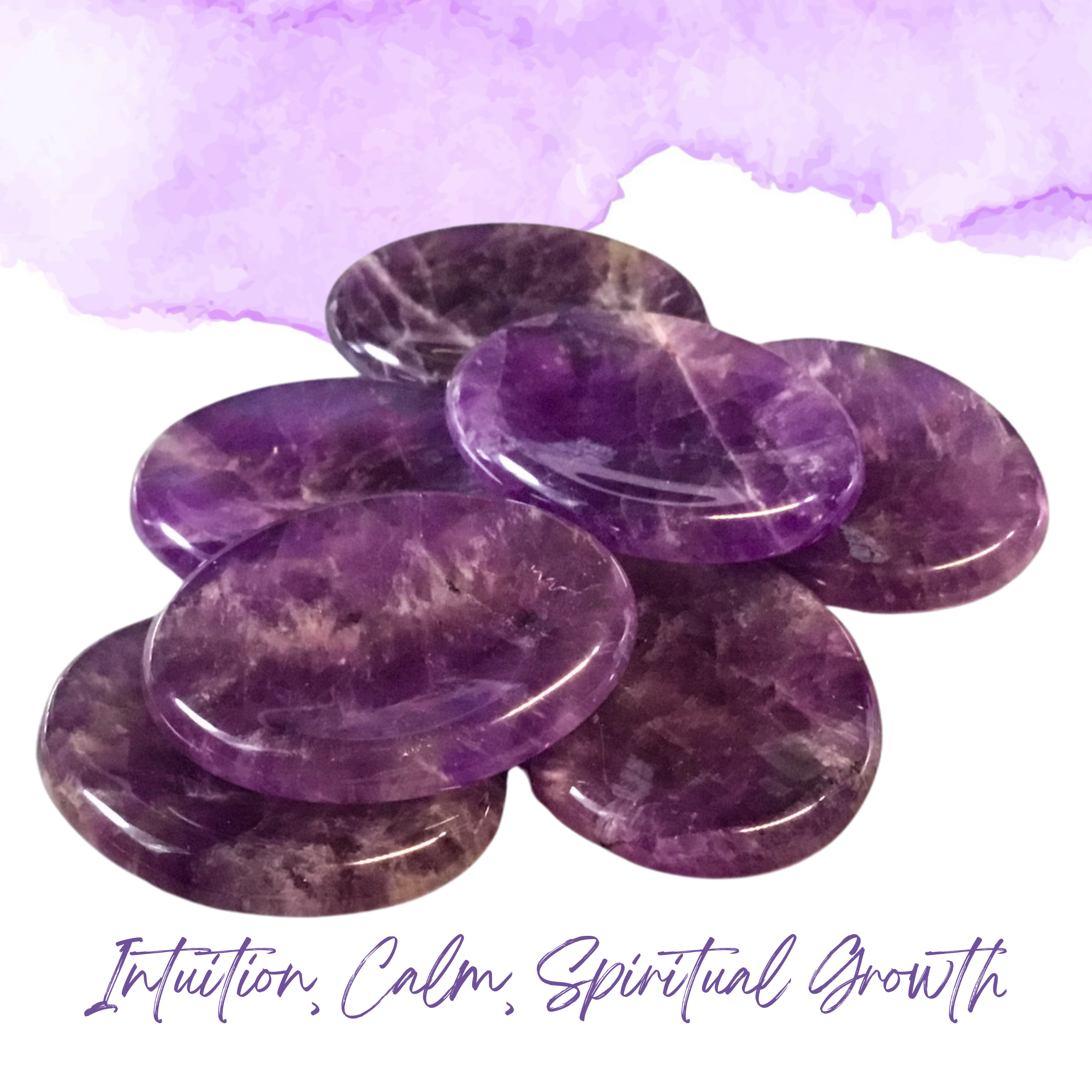 Essential Wellness - Body, Mind, Spirit - Wholesale Spiritual Stone/Crystal - AMETHYST Worry Stone with Information Card Option0