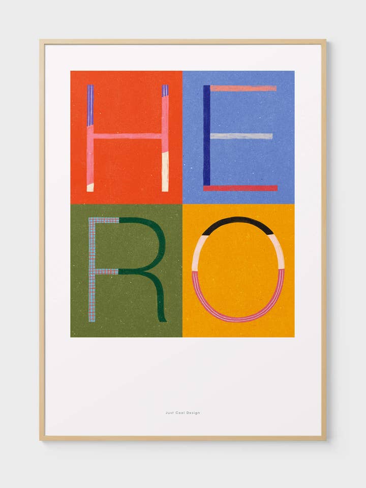 Hero | A4-A3 | Typography Poster | Illustrated Letter Print for wholesale by Just Cool Design
