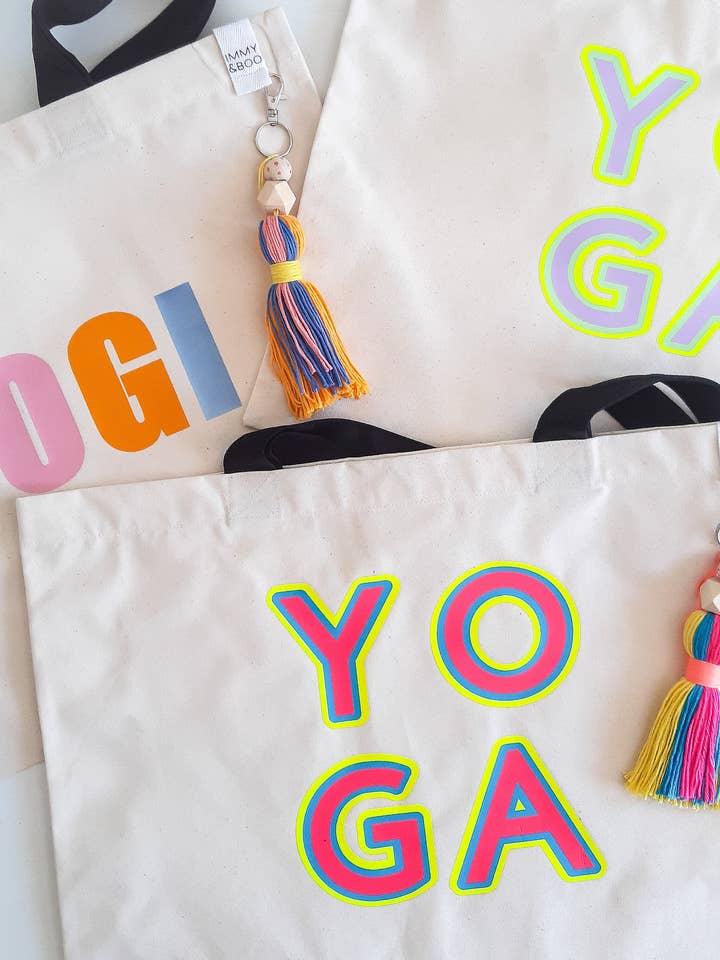 Bright and colourful Yoga Bag with tassel keychain for wholesale by Immy&Boo